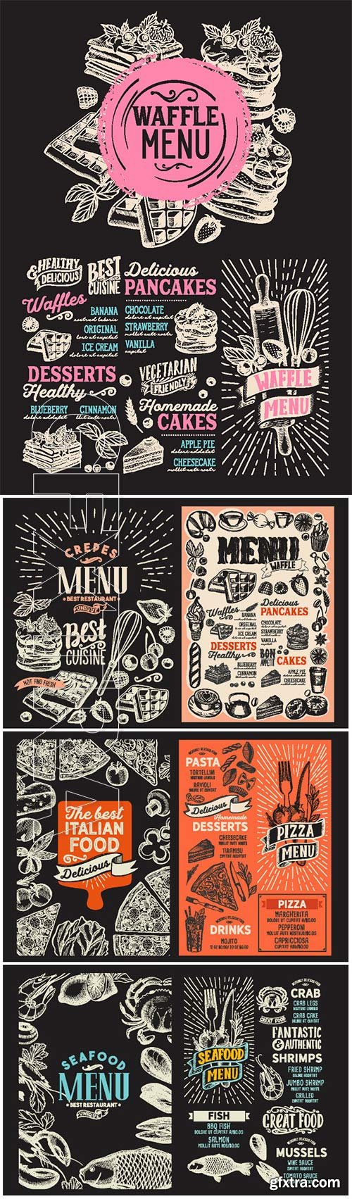 Menu food template for restaurant with doodle hand-drawn graphic # 3[