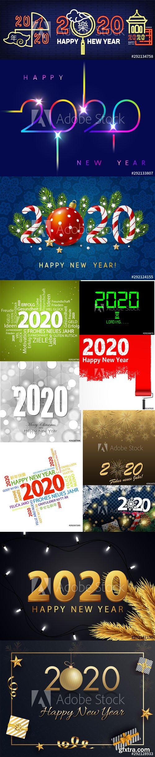 Merry Christmas and Happy New Year 2020 Illustrations Vector Set 5