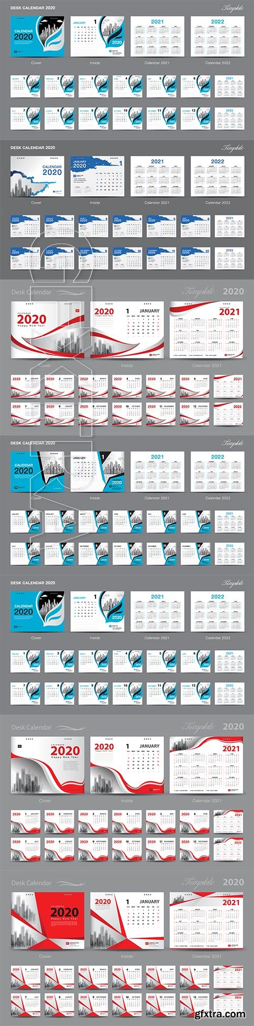Set Desk Calendar 2019 template design vector