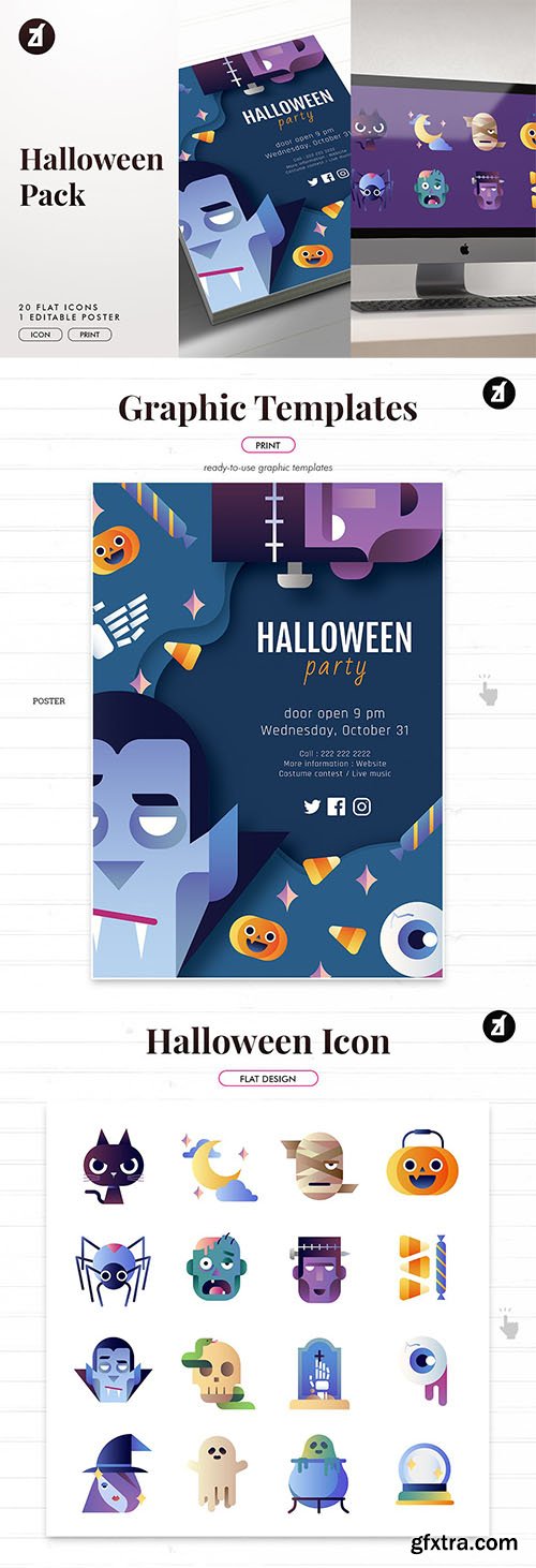 Halloween icon pack with bonus graphic templates 3