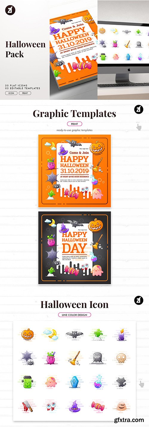 Halloween icon pack with bonus graphic templates