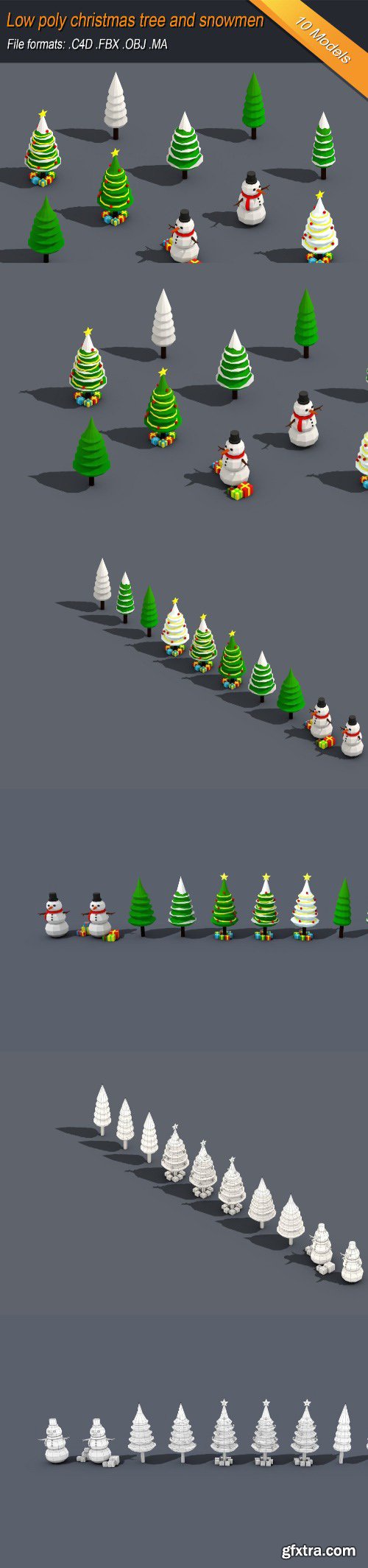 Cgtrader - Low Poly Christmas Tree And Snowmen Gift Isometric Low-poly 3D model