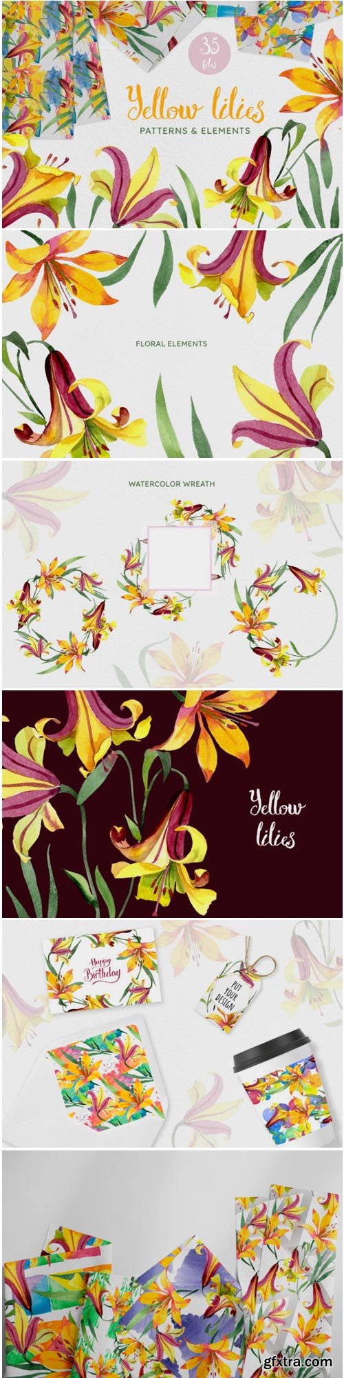 PNG - Yellow Lily Flowers Watercolor Png 1803245