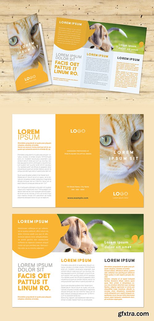Trifold Brochure Layout with Yellow Speech Bubble Elements 292994521