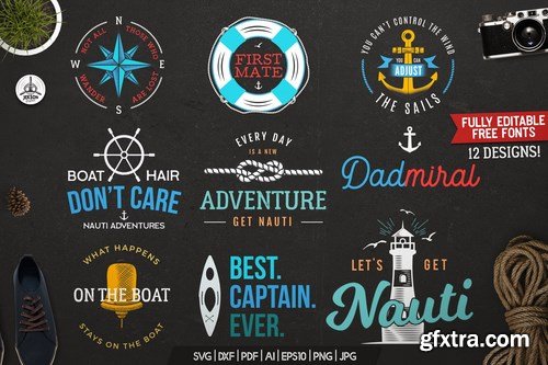 Retro Nautical Badges Set, Travel Label, Prints