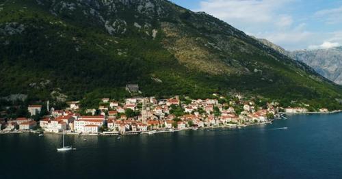 Aerial Beautiful View at Perast Town. Montenegro