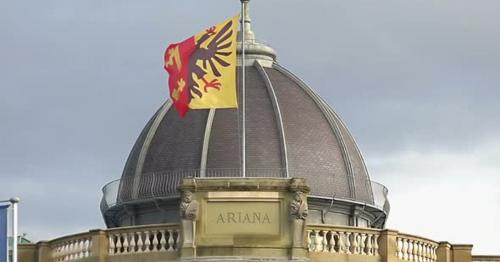 Geneva Flag on Musee Ariana Roof, Swiss Museum of Ceramics and Glass,
