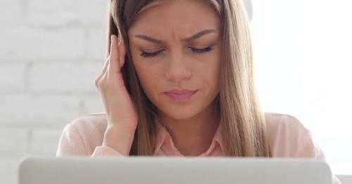 Headache, Tired Girl Working Online