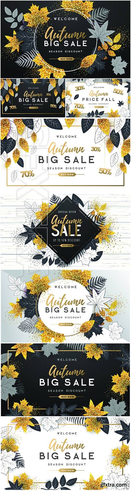 Autumn big sale poster with golden and black autumn leaves