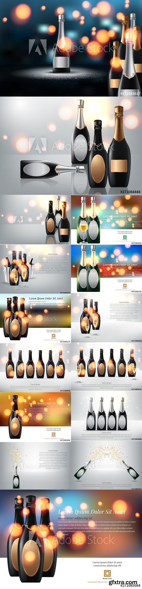 Vector Set - Wineglass and Champagne Wine Bottles Illustration Vol2
