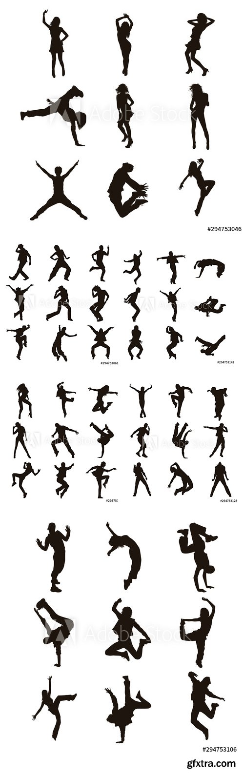 Vector Set of Dancer Silhouettes Illustration