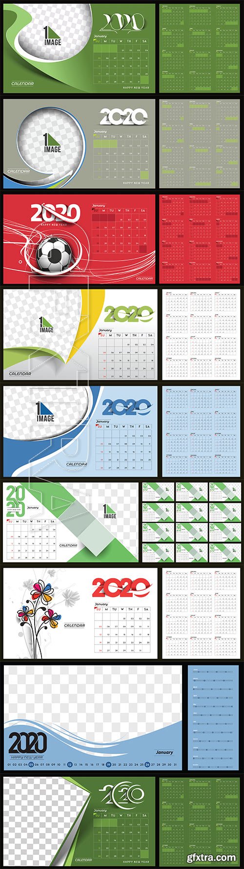 Happy new year 2020 Calendar vector illustration template