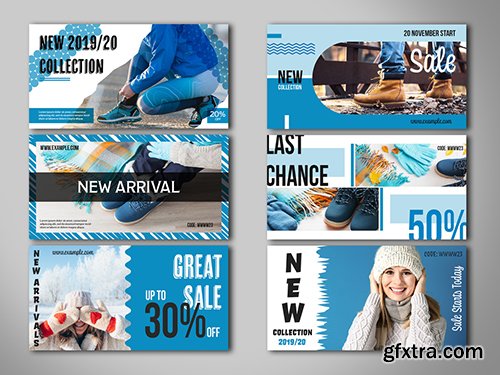 6 Social Media Banner Layouts with Blue Accents 294440484
