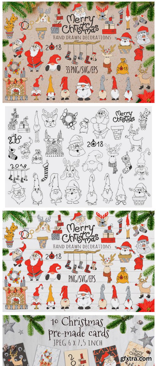 Merry Christmas Hand Drawn Decorations 1786721