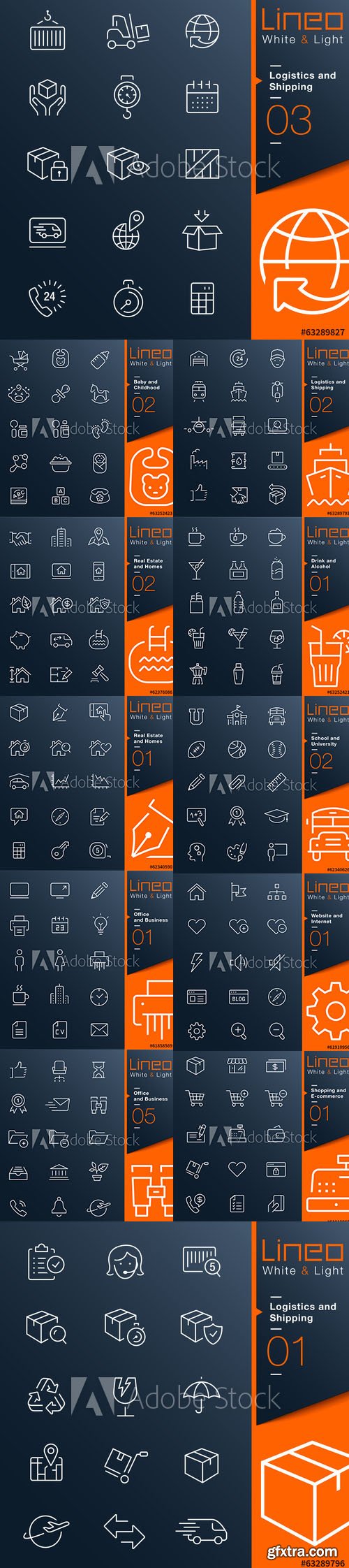 Vector Set - Lineo White and Light Outline Icons