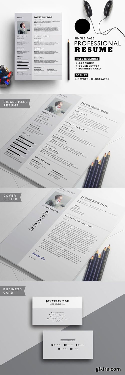 Single Page A4 Professional Resume/CV Template for [Illistrator & MS Word]