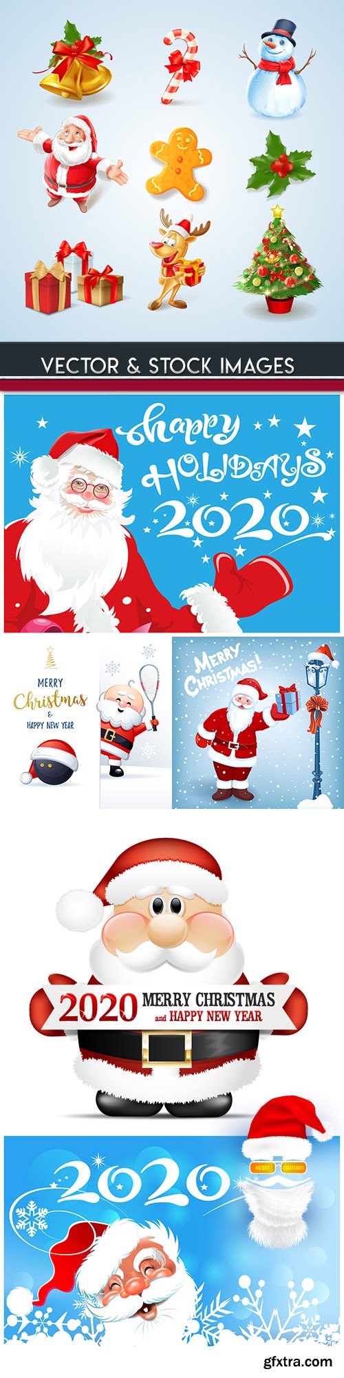 Christmas funny Santa with gifts New Year 2020