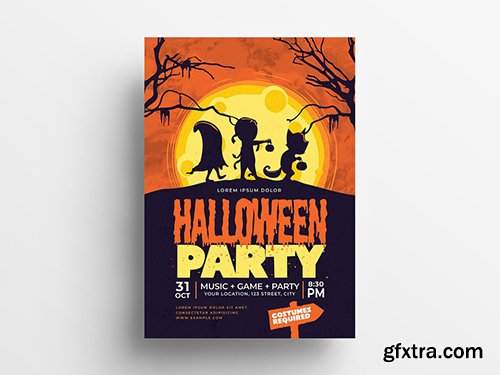 Halloween Flyer Layout with Cartoon-Style Illustrations 295113289