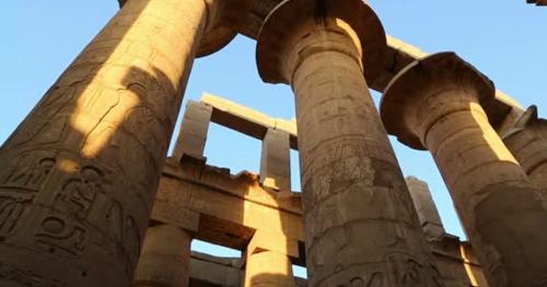 Columns In Karnak Temple Ancient Egypt Hieroglyphics - Tilt View