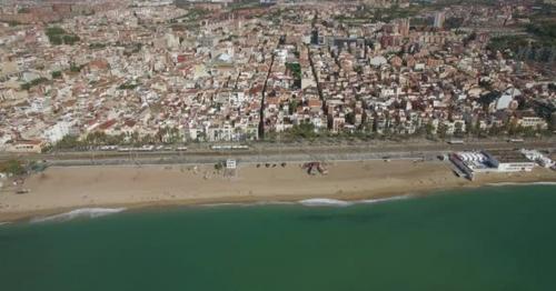 Aerial Panorama of Barcelona with Coast, Spain