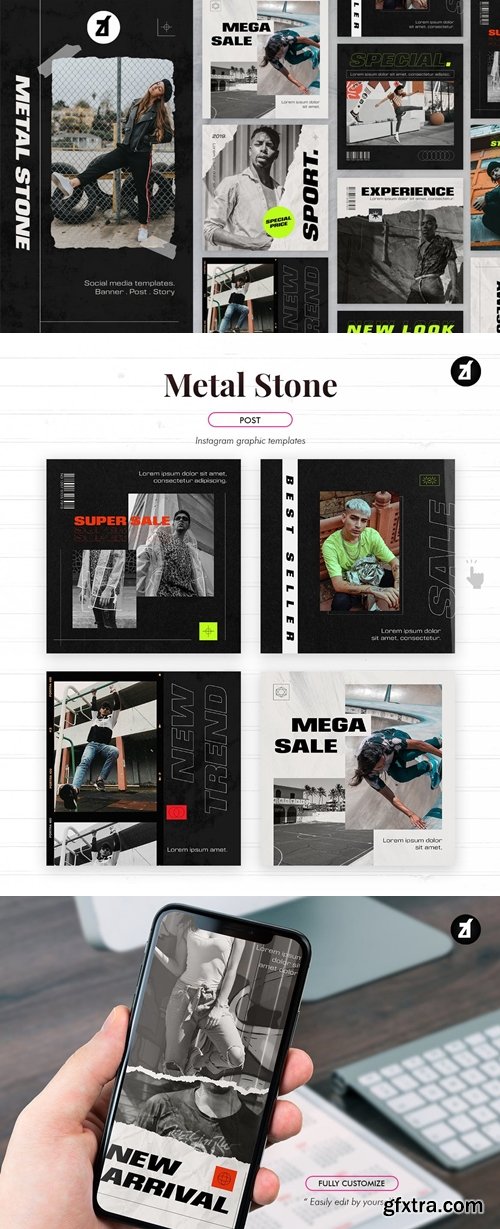 Metal stone social media graphic templates