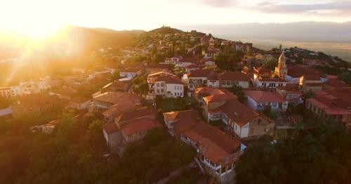 Stunning Sunset Over Sighnaghi Town in Georgia, Green Touristic Place, Travel