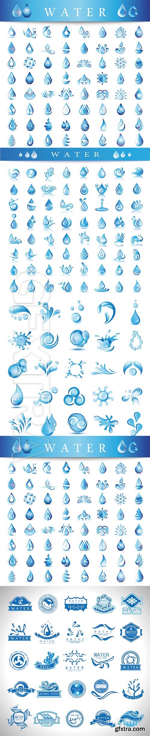 Water drop icons set isolated on white background
