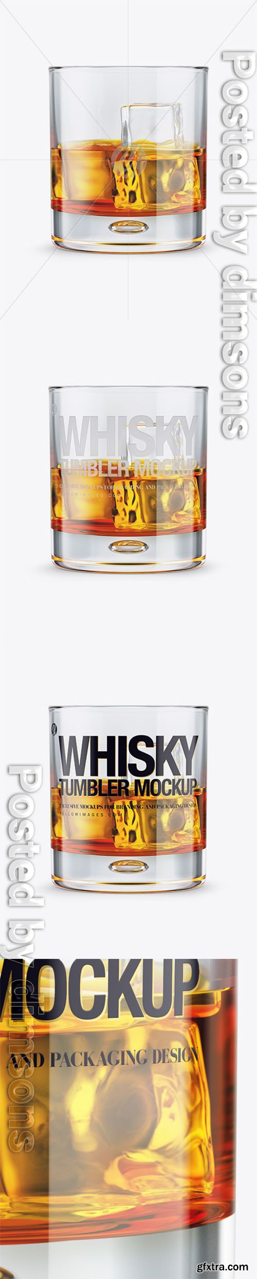 Whisky Tumbler Glass w/ Ice Cubes Mockup 22459