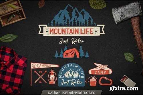 Mountain Life Logos, Retro Camping Badges T-Shirt
