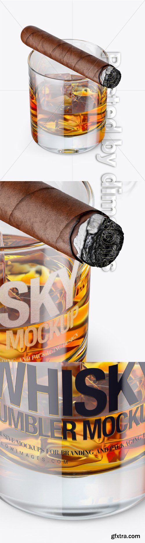 Whisky Tumbler Glass with Smoldering Cigar Mockup 33776