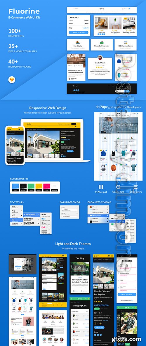 Fluorine | eCommerce Responsive Web UI Kit for Sketch