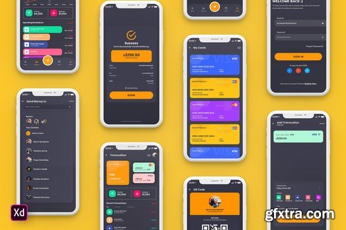 Finance Mobile App Template UI Kit Dark (XD)