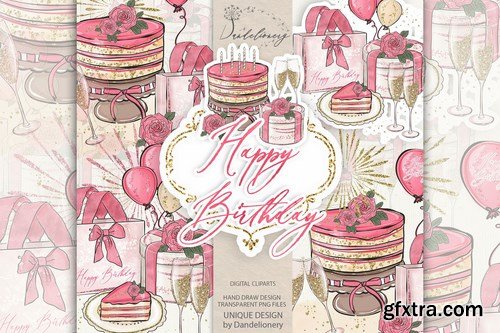 Birthday Girl Clipart and digital paper pack