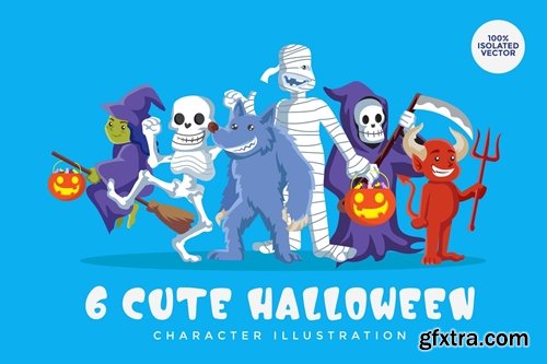6 Halloween Monster Vector Character Set 2
