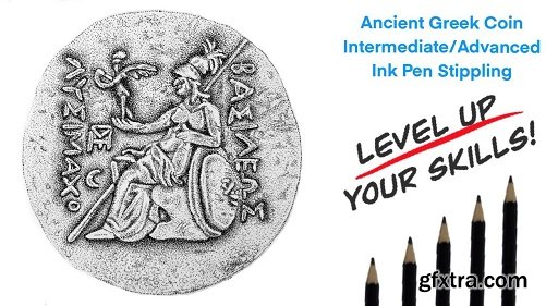 Ink Pen Stippling - Intermediate/Advanced - Ancient Greek Coin