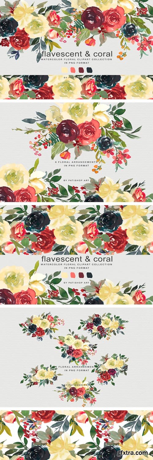 Flavescent Coral Watercolor Clipart Set 1942273