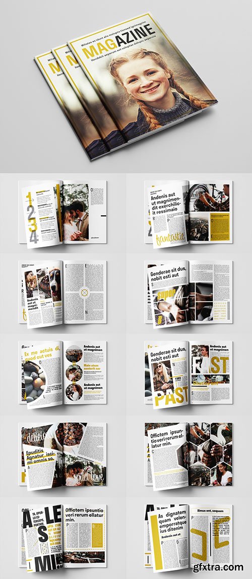 Magazine Layout with Yellow Accents 297371987