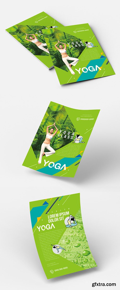 Yoga Flyer Layout with Green Accents 213693510