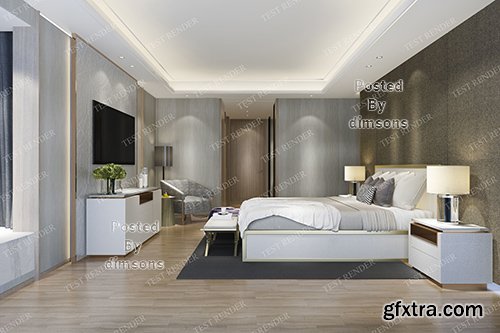 Cgtrader - wood luxury vintage modern bedroom suite in hotel