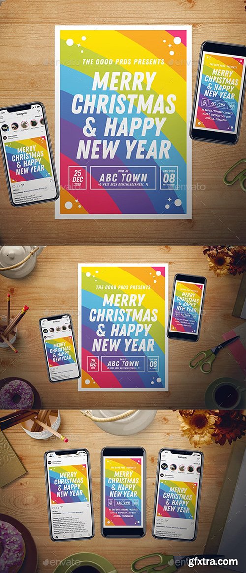Rainbow New Year Flyer Set 22947329