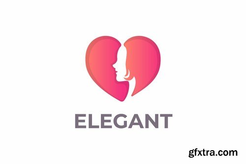 Heart and Woman Silhouette Negative Space Logo