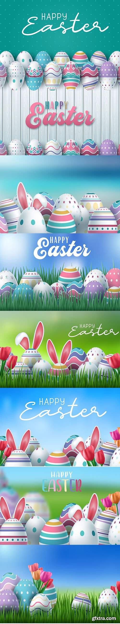Vector Pack - Happy Easter Background with Painted Egg