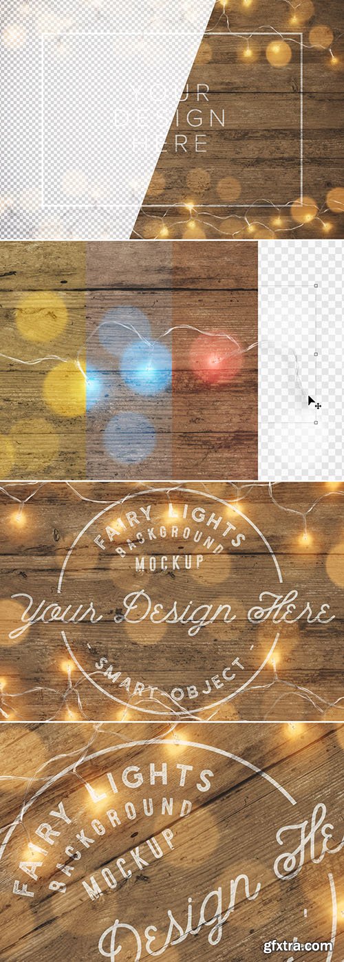 Fairy Lights with Wooden Background Scene Creator Mockup 299796140