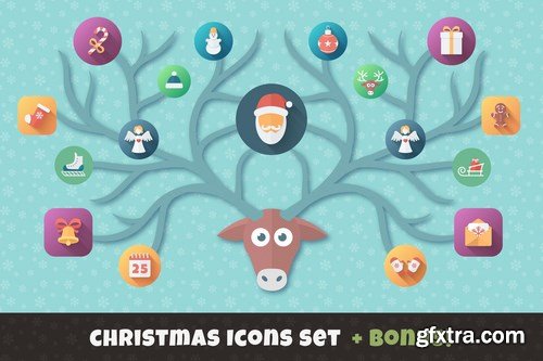 Christmas Flat Set Vector Icons Bundle