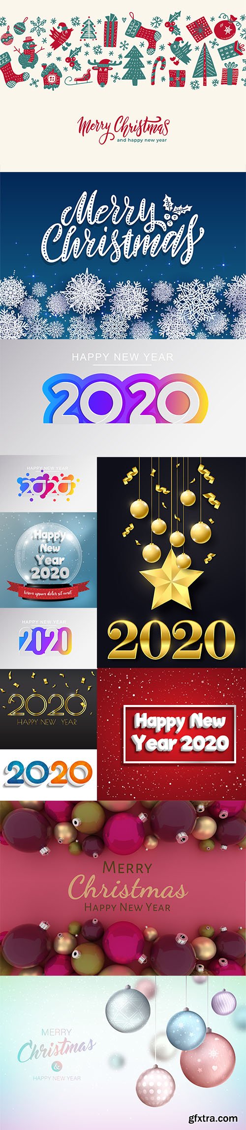 Merry Christmas and New Year 2020 Vector Illustrations Pack Vol 2