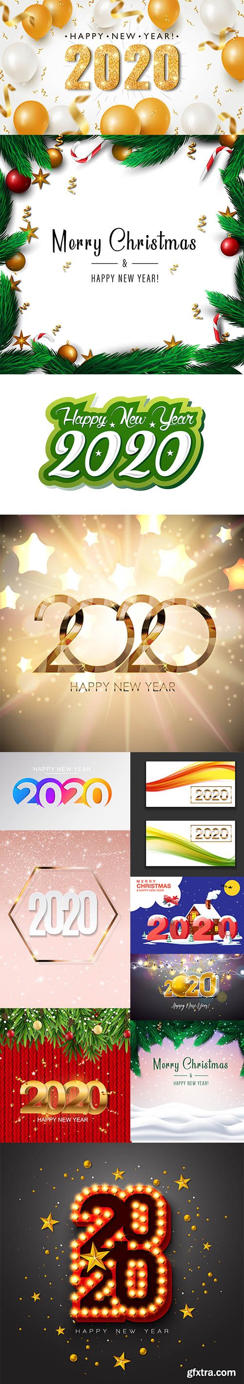 Merry Christmas and New Year 2020 Vector Illustrations Pack Vol 4