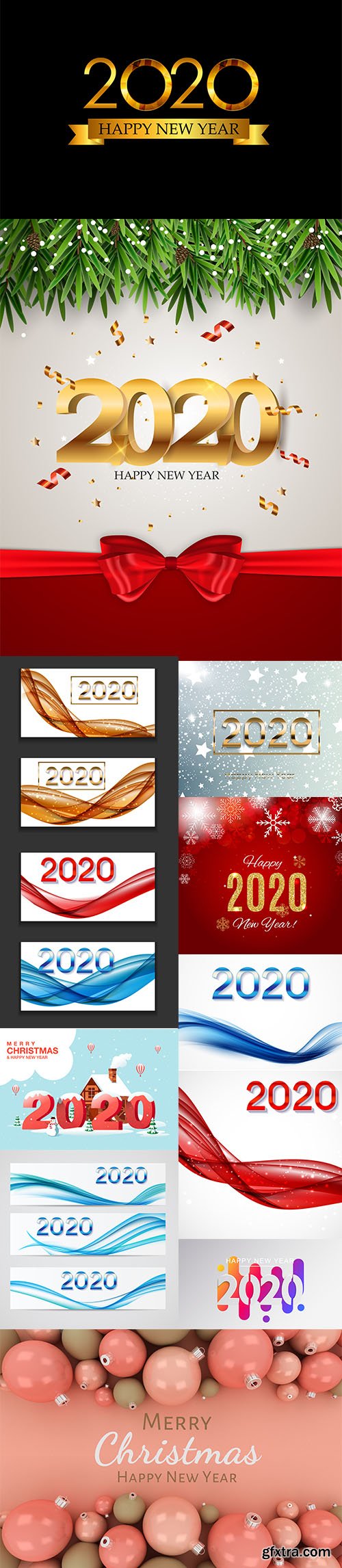 Merry Christmas and New Year 2020 Vector Illustrations Pack Vol 3