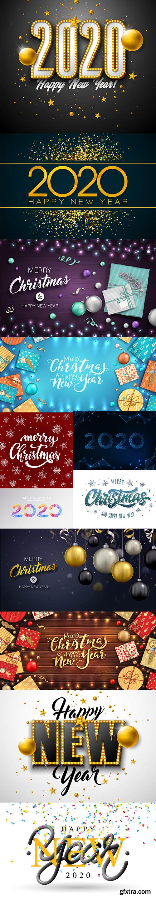 Merry Christmas and New Year 2020 Vector Illustrations Pack