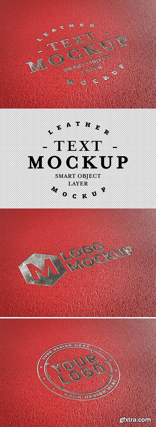 Embossed Silver Text Effect on Red Leather Mockup 302986132