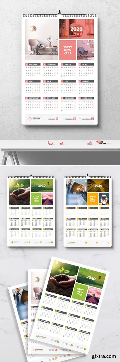 Wall Calendar Layout with Colorful Accents 303669080